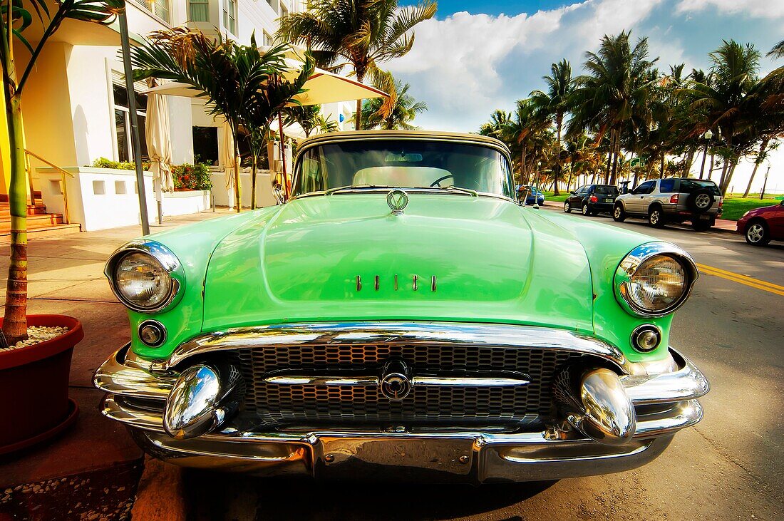 old green buick car, south beach,miami,florida,usa
