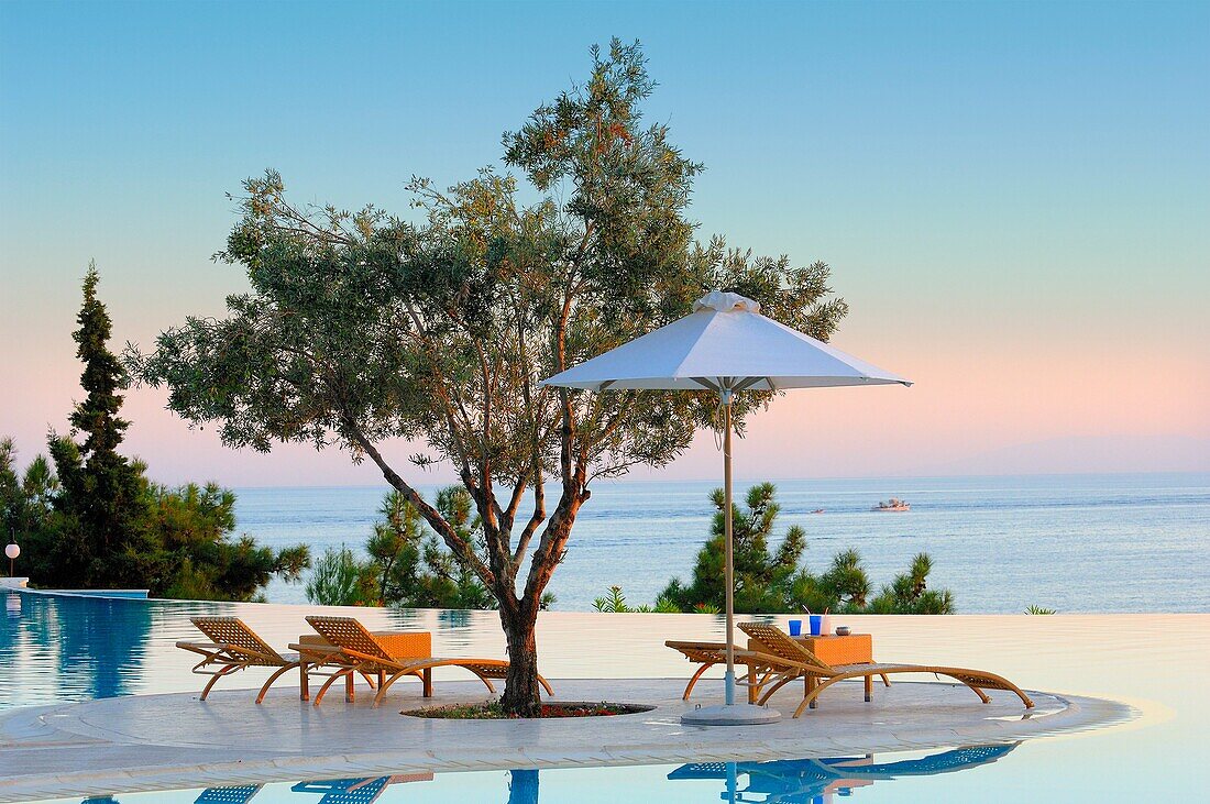 oceania club showing infinity swimming pool at sunset halkidiki macedonia central greece europe