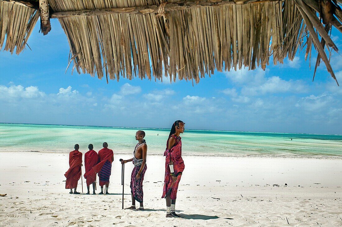 Masai people  Paje beach  Zanzibar Island  Tanzania.