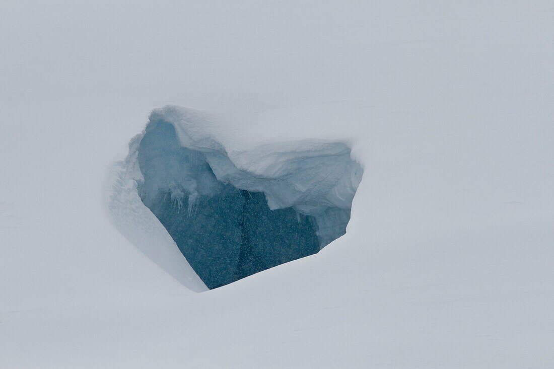 Ice formation detail shaped like a heart in Antarctica, Southern Ocean