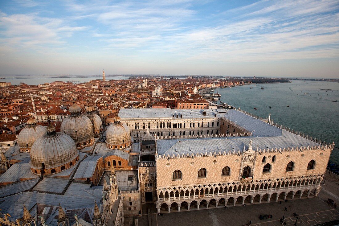 Doge´s palace and St  Mark´s basin from St  Mark´s bell tower, Venice, Italy
