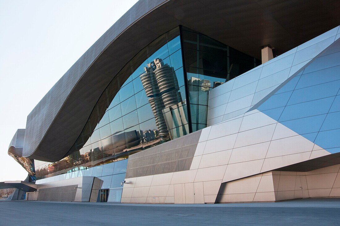 BMW Welt reflections of BMW HQ and museum Munich, Germany