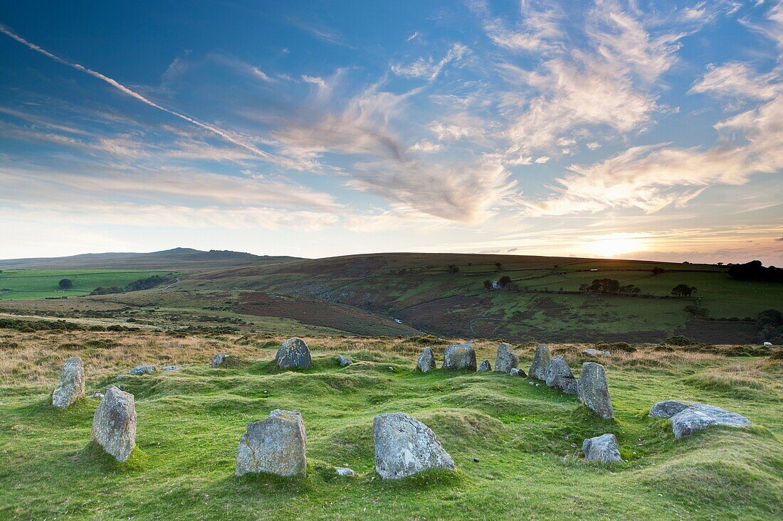 Nine Stones stone circle Near Belstone Tor  Dartmoor National Park  Devon  England  Bronze age  Also know as the ´Nine Maidens´