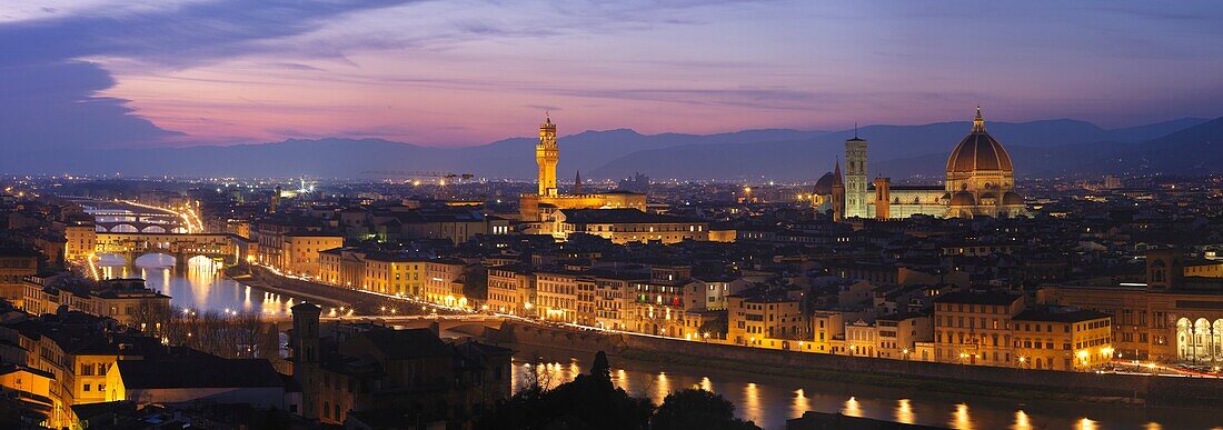 Italy, Tuscany, Florence at dusk from Piazzale Michelangelo