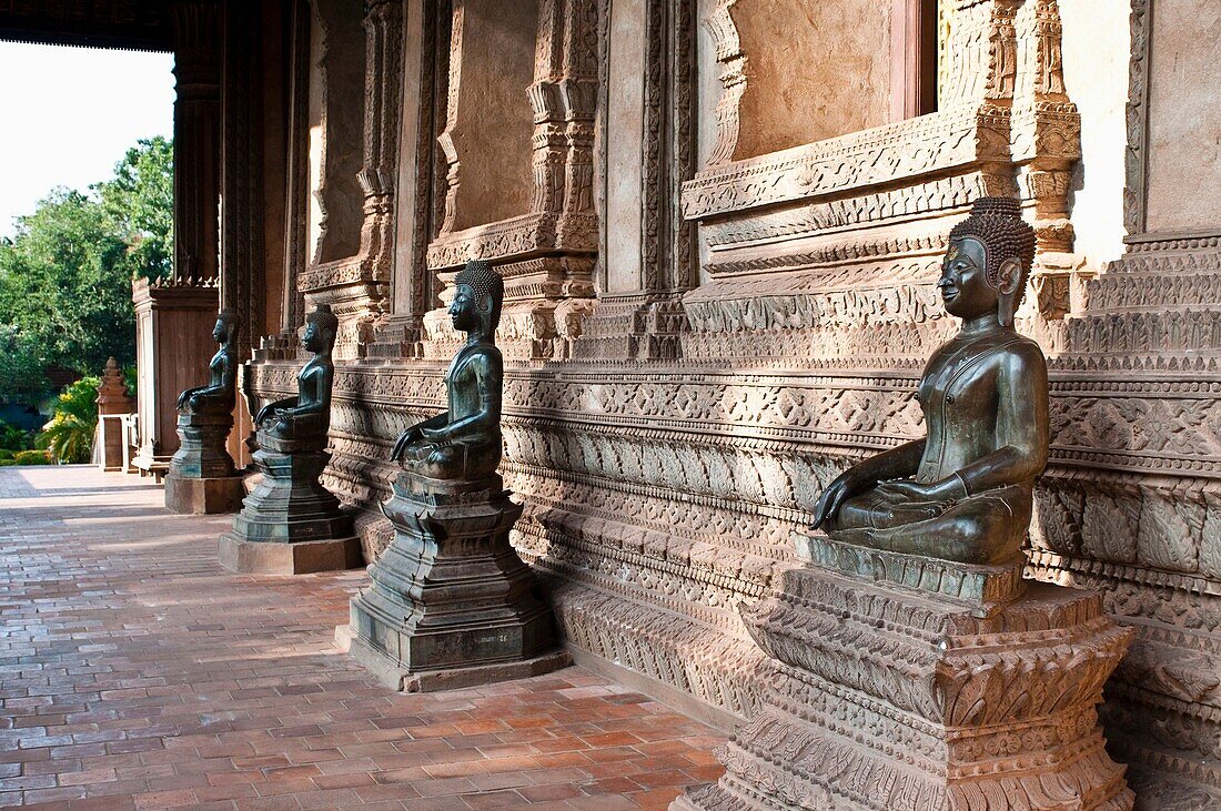Bronze Buddha statues, Haw Pha Kaew, now a museum of art and antiquities, Vientiane, Laos