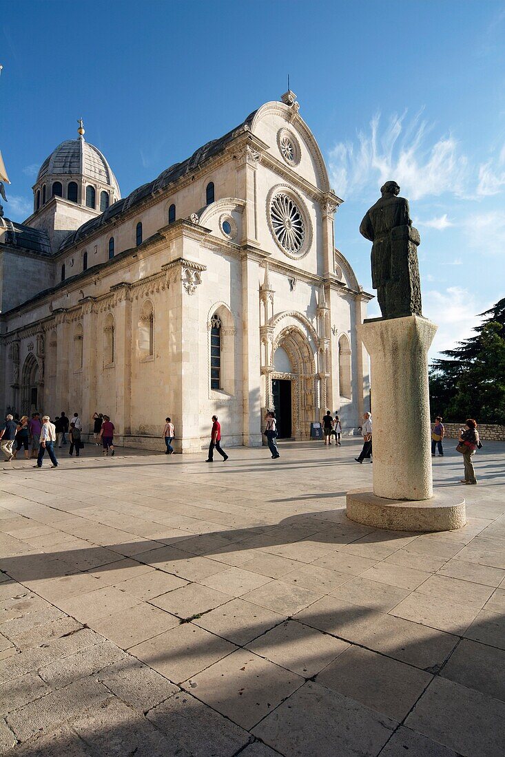 Statue of Jurai Dalmatinak by Cathedral of St Jacob, Sibenik, Croatia
