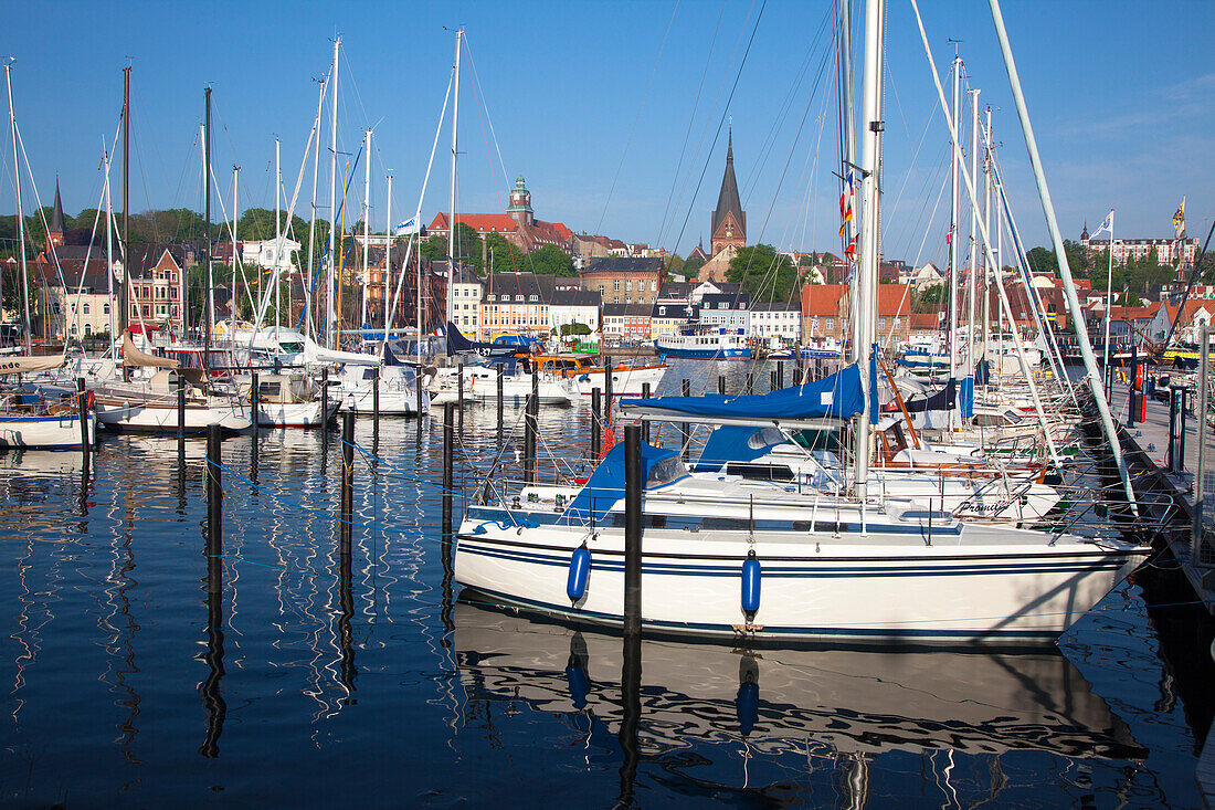 Ships at the harbour, Flensburg, Flensburg fjord, Baltic Sea, Schleswig-Holstein,  Germany, Europe