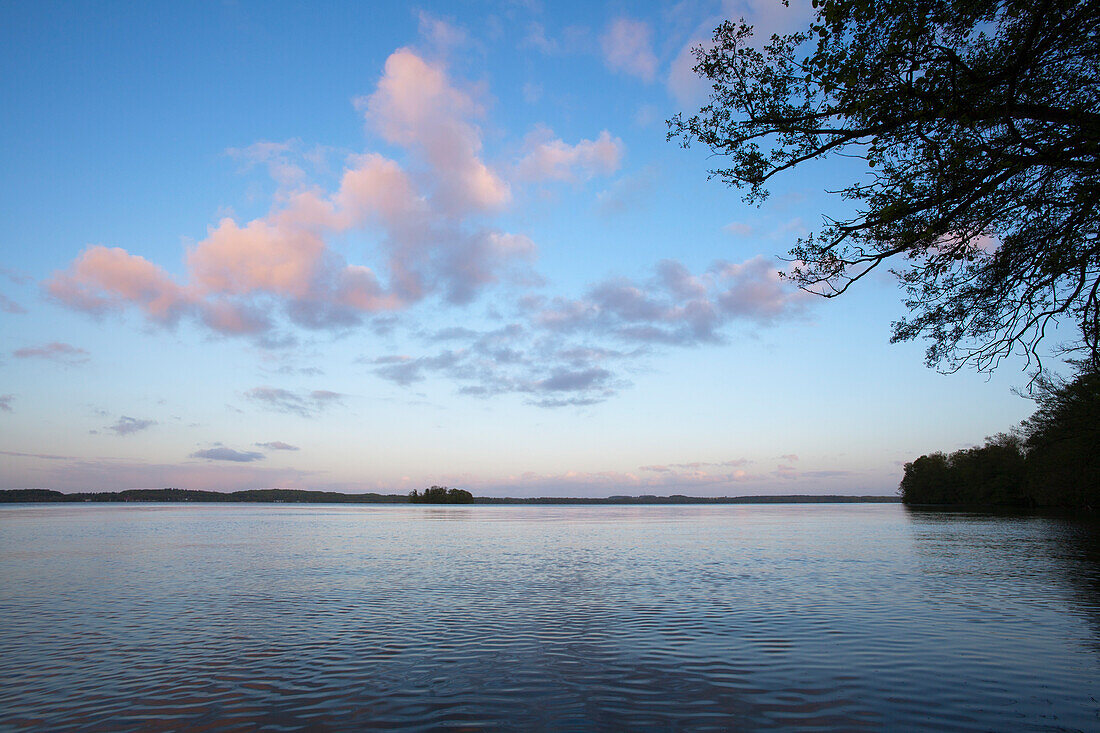 Lake Grosser Ploener See at dusk, Ploen, nature park Holsteinische Schweiz, Baltic Sea, Schleswig-Holstein, Germany, Europe