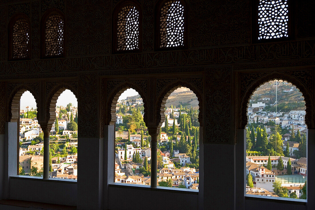 View from the Alhambra onto the Albaicin district, Granada, Andalusia, Spain, Europe