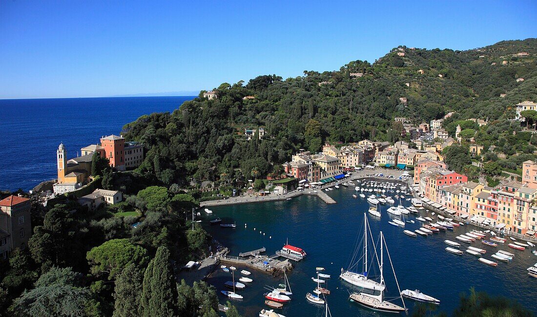 Italy, Liguria, Portofino, general aerial panoramic view