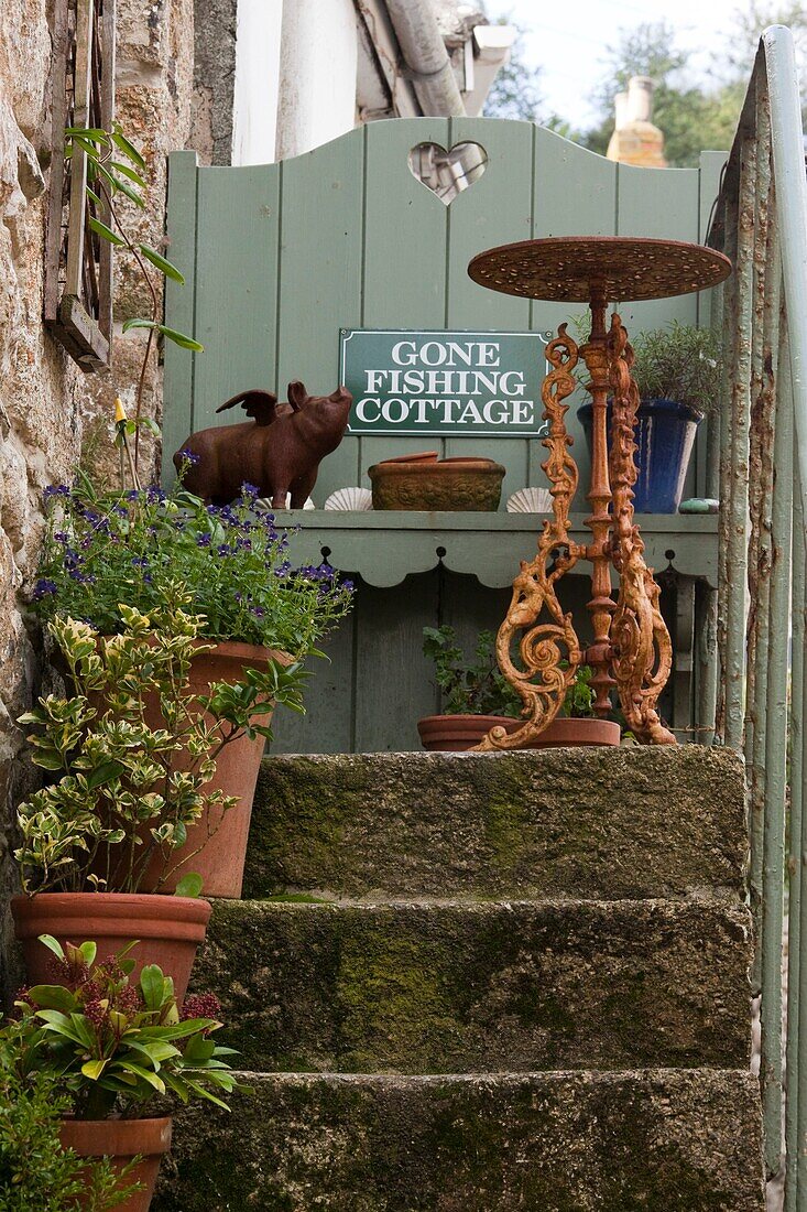 England, Cornwall, Mousehole, Gone Fishing Cottage staircase