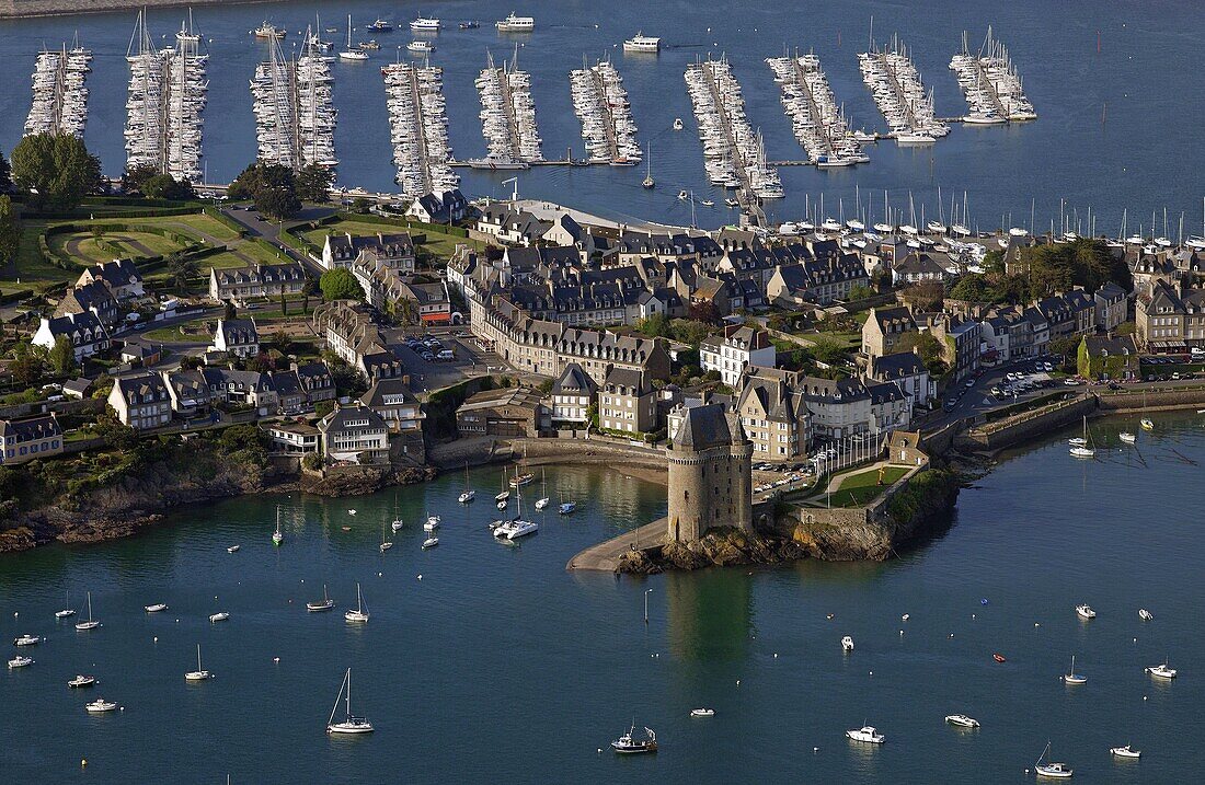 France, Ille-et-Vilaine, Saint Servan close to Saint Malo, Solidor Tower, harbor aerial view