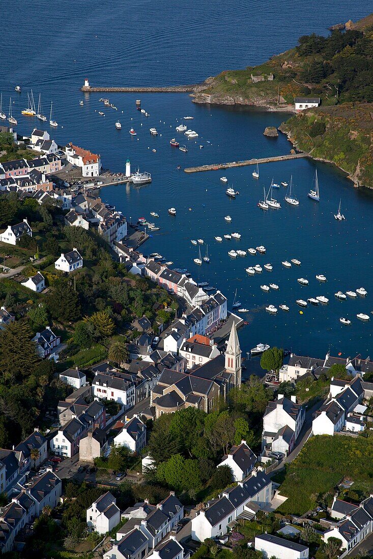 France, Morbihan, Sauzon Port, Belle Ile, Aerial view