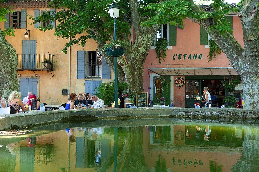 Southern France, Vaucluse, Cucuron village, Luberon, restaurants under the Platanus