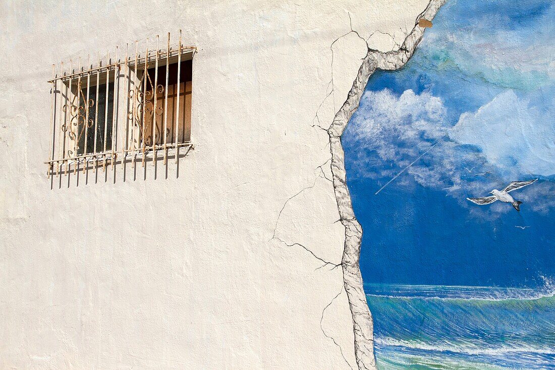 Trompe l´oeil Wall with Seagull on Mission Blvd, San Diego, California