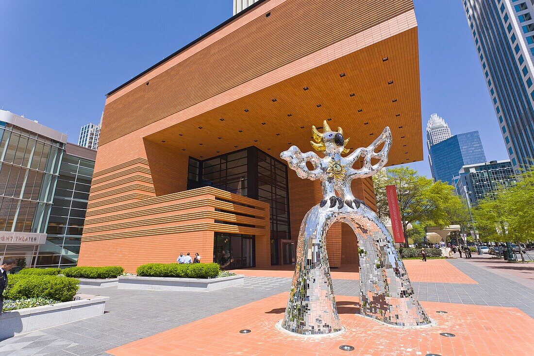 Niki de Saint Phalle´s popular mirrored mosaic sculpture Firebird in front of the Bechtler Museum of Modern Art in downtown Charlotte North Carolina