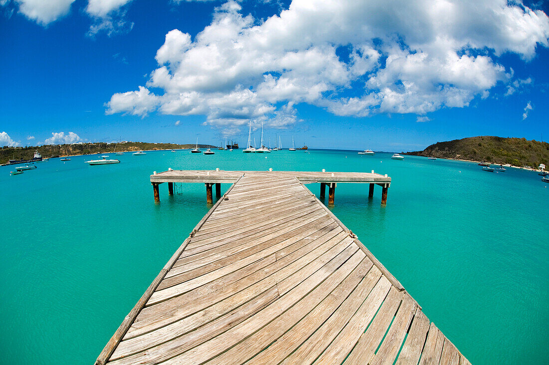 Public dock on Road Bay in Sandy Ground area on the caribbean island of Anguilla in the British West Indies