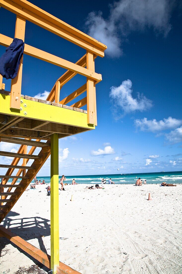 Life-guard station on world famous South Beach in Miami Florida