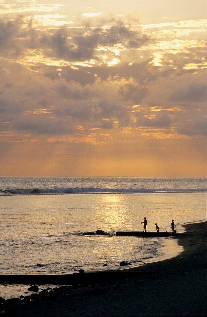 Saint Leu lagoon at end of low tide on sunset, La Reunion island (France), Indian Ocean