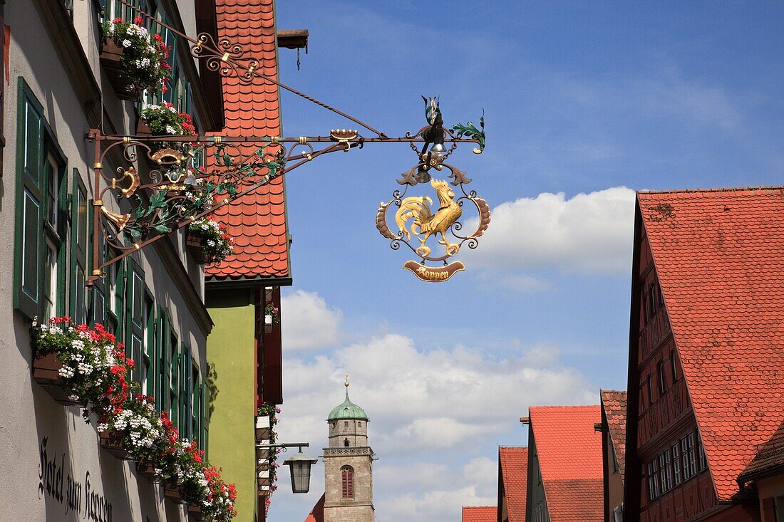 Dinkelsbühl, Bavaria, Germany, Europe  Hotel sign in medieval old town on the Romantic Road Romantische Strasse