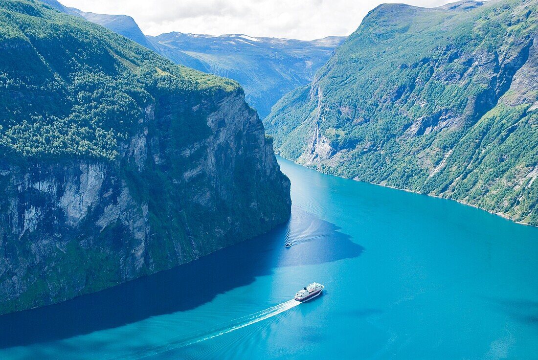 Hurtigruten coastal ferry in Geirangerfjord, Geiranger, Norway