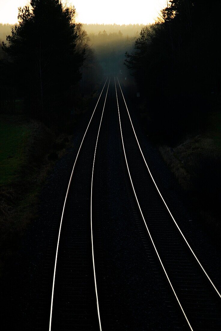 Reflected light of train track, Bavaria, Germany