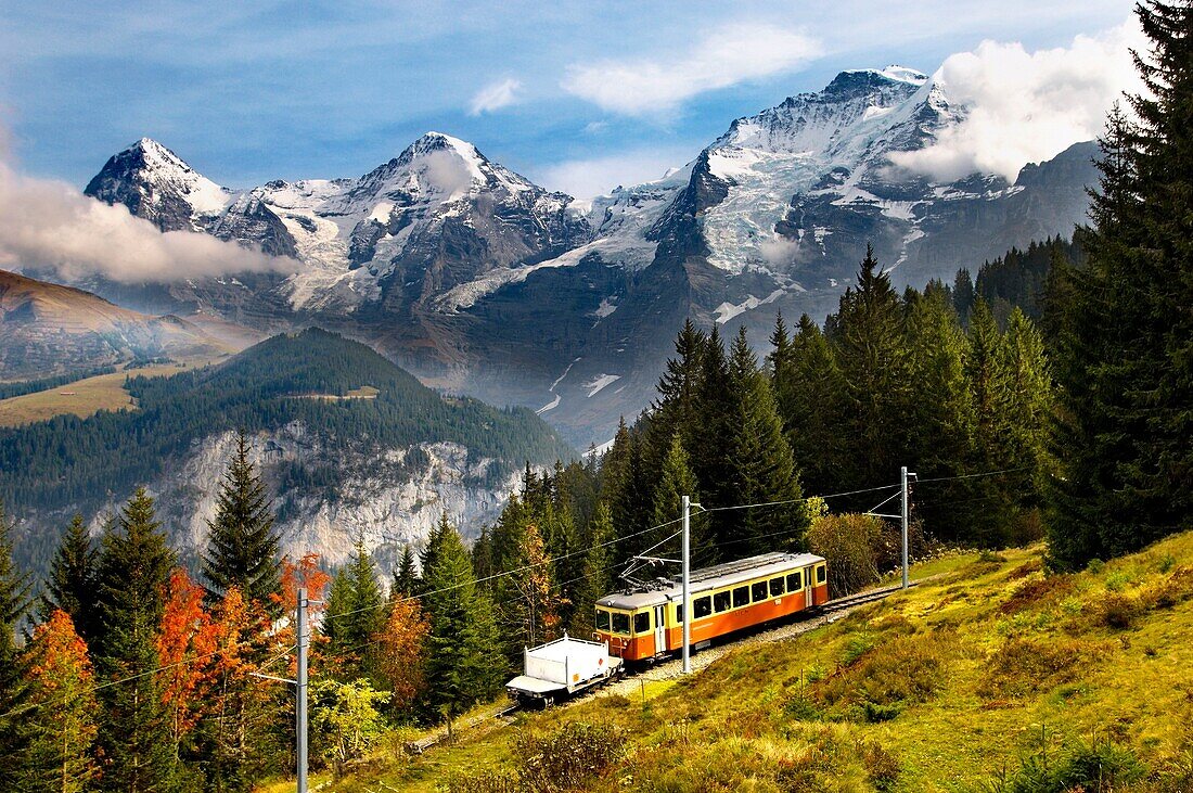 Murren Train with The Eiger 9Left Monch middle & Jungrau left - Alps Switzerland