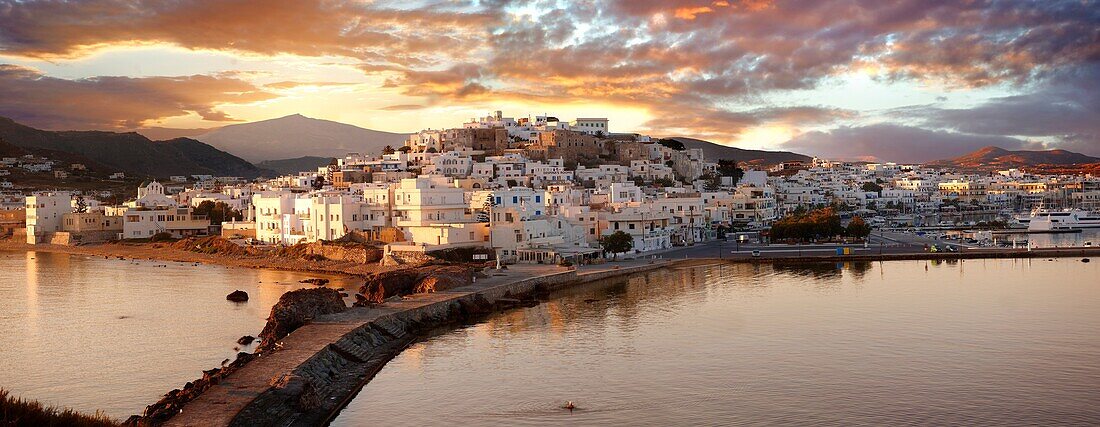 Naxos town Chora at sunset  Greek Cyclades Islands Greece