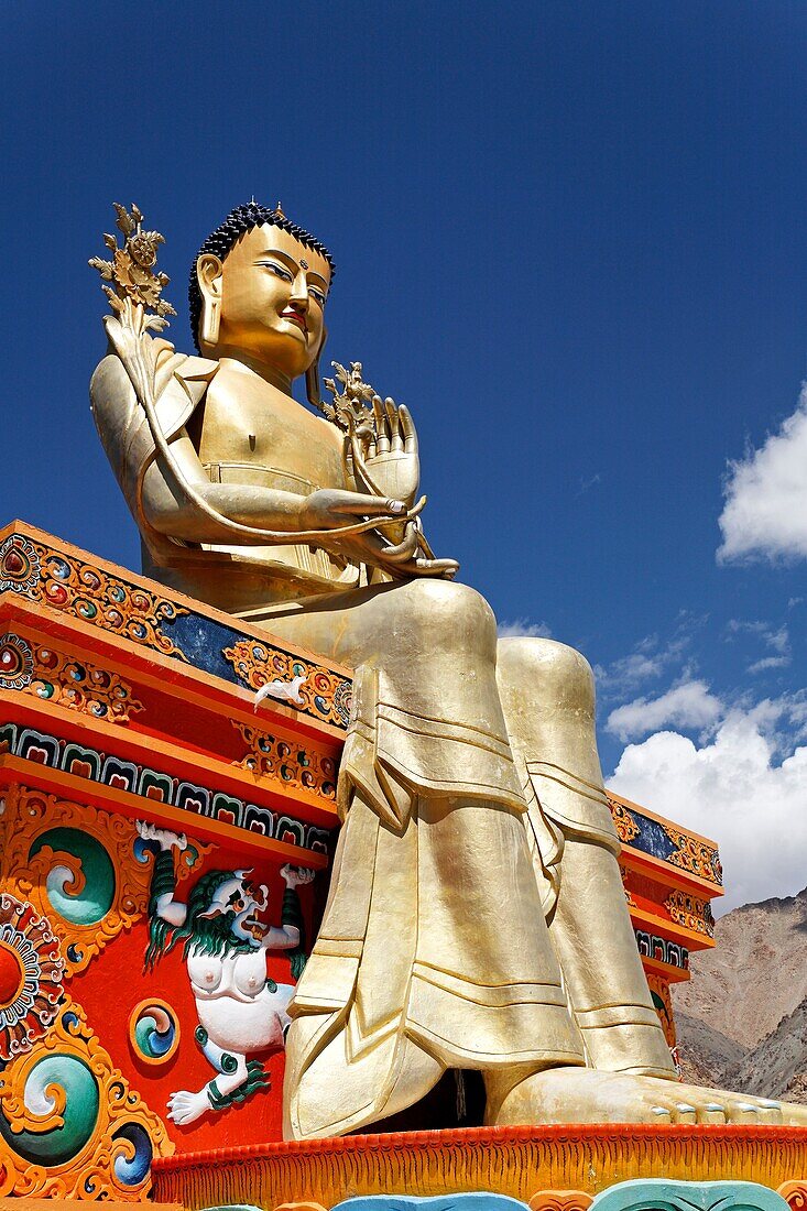 Golden Buddha statue at Likir Gompa, buddhist monastery, in Ladakh, India