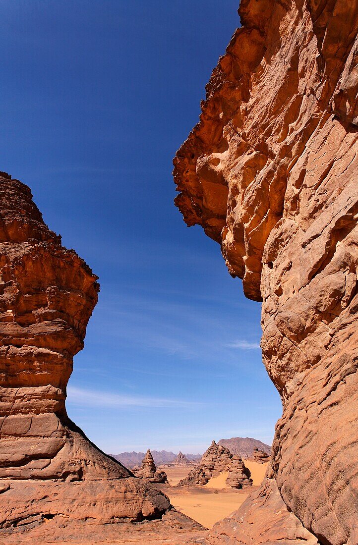 Natural rock formations in the Akakus Mountains, Sahara Desert, Libya