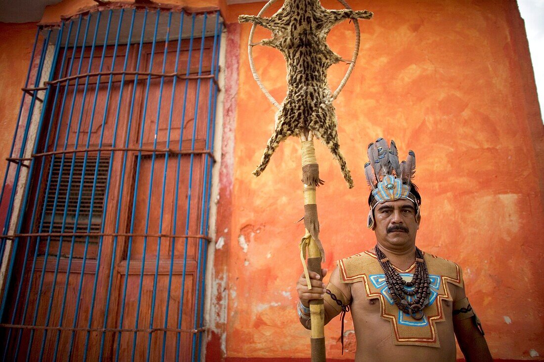 A Mayan ball player poses for a portrait in Chapab village in Yucatan state in Mexico´s Yucatan peninsula, Mexico, June 13, 2009