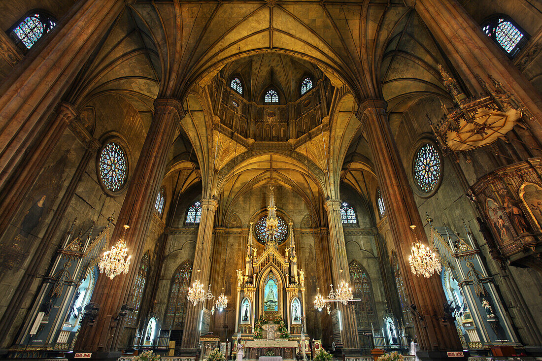 Interior of Basilica de San Sebastian, the only all steel church in Asia, Manila, Philippines, Asia