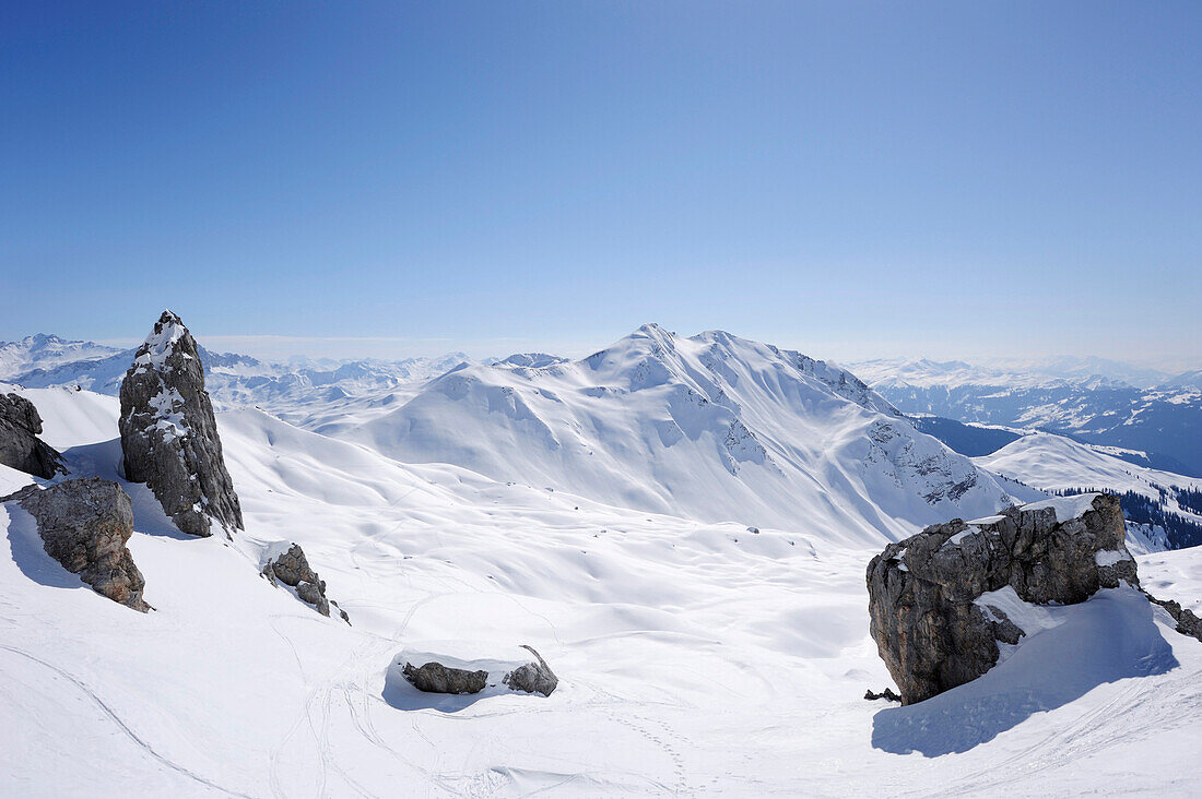 Scharte Schweizer Tor mit Blick auf Schafberg, St. Antönien, Prättigau, Graubünden, Schweiz