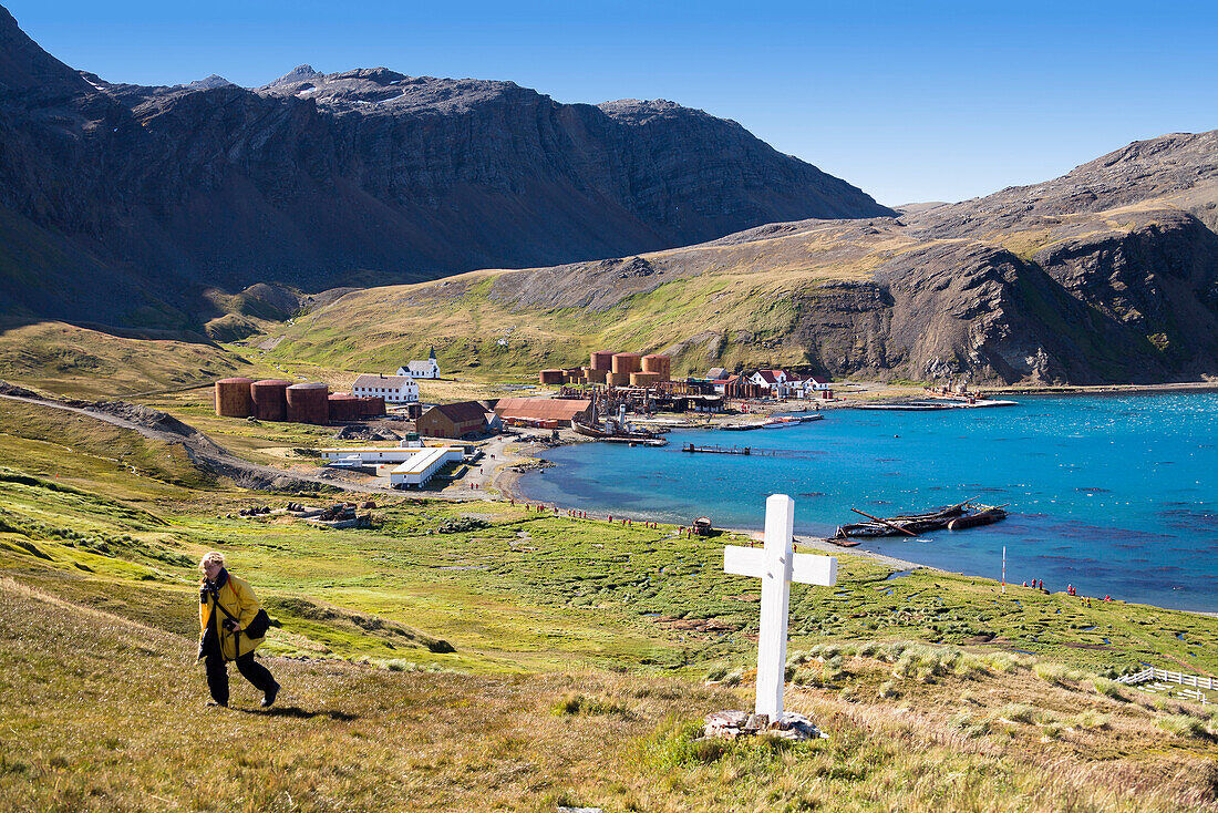 Former whaler station Grytviken, King Edward Cove, South Georgia, South Sandwich Islands, British overseas territory, Subantarctic, Antarctica