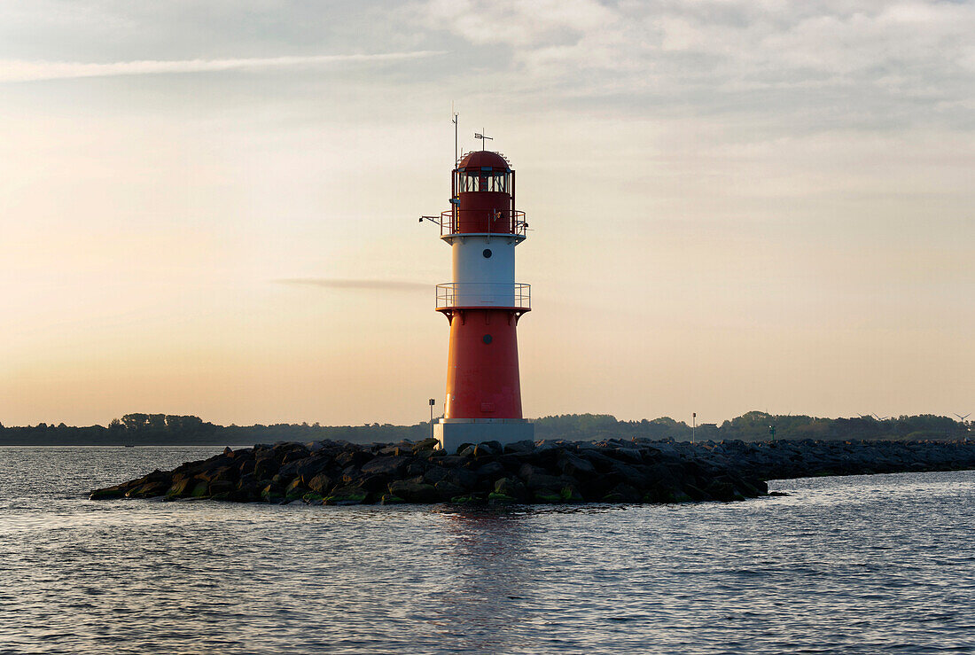 Lighthouse at the Port Entrance, Warnemuende, Baltic Sea, Hanseatic Town of Rostock, Mecklenburg-Western Pomerania, Germany