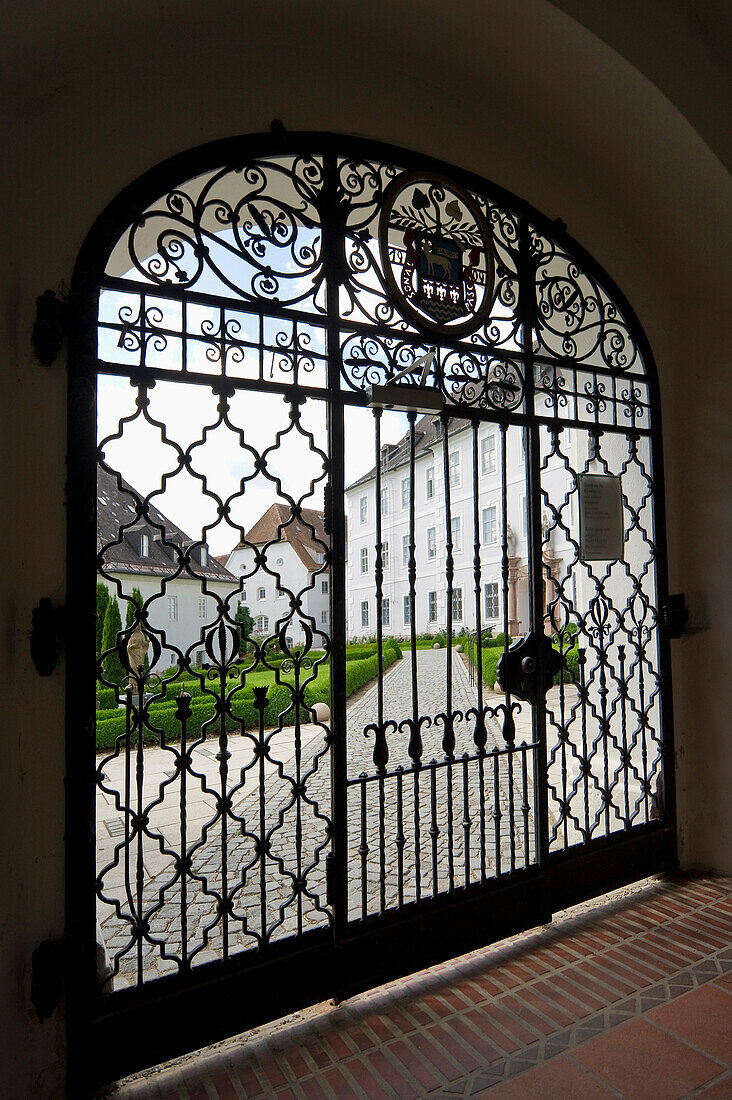 Abbey gates, Fraueninsel, Chiemsee, Chiemgau, Bavaria, Germany