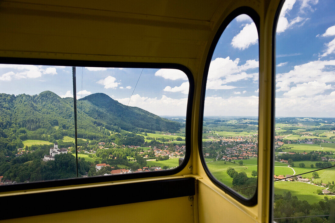 Hohenaschau Castle seen from a cable car, Aschau, Chiemgau, Bavaria, Germany