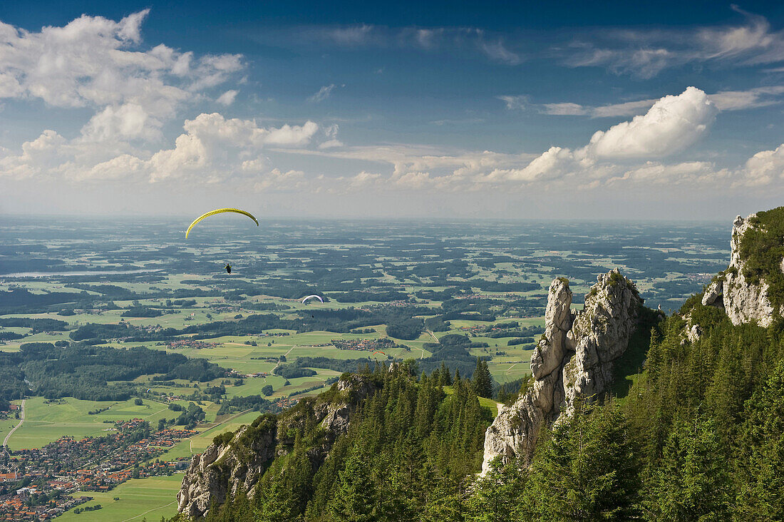 Gleitschirmflieger an der Kampenwand, Aschau, Chiemgau, Bayern, Deutschland
