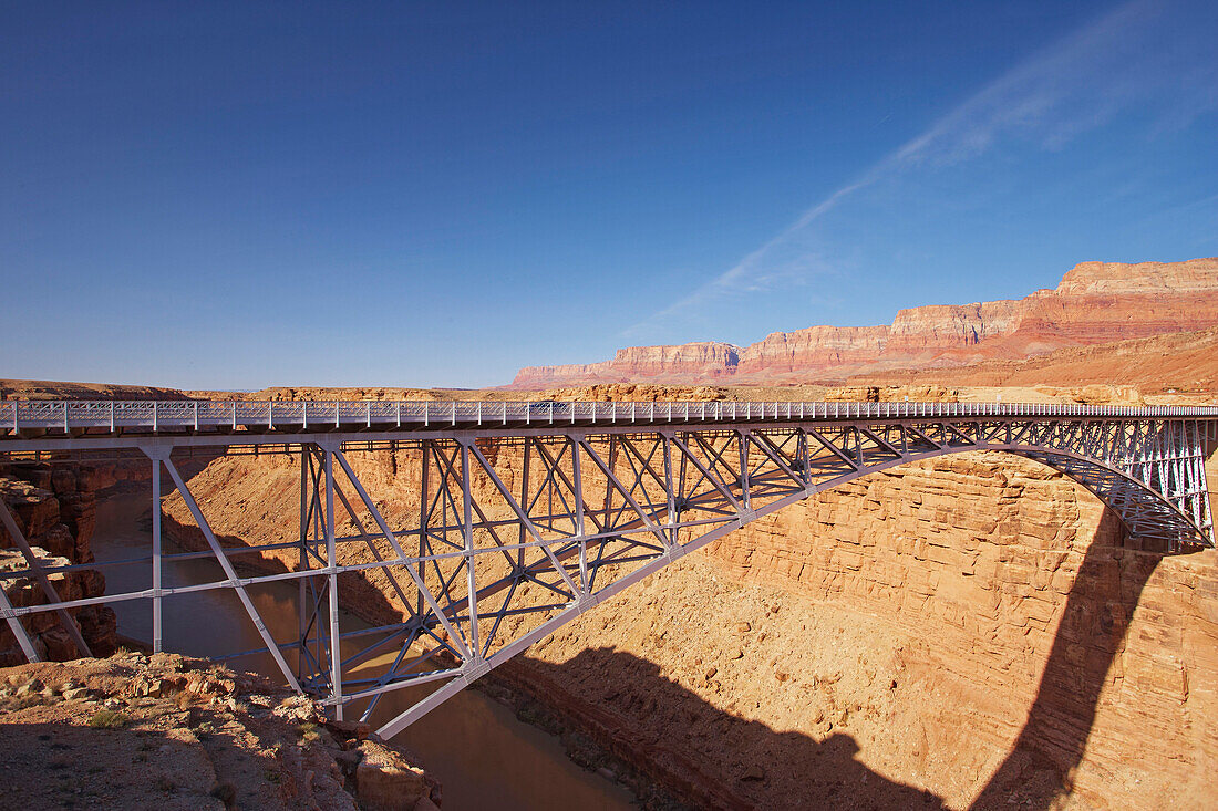 Navajo Bridge across the Colorado river in the morning, Marble Canyon, Vermilion Cliffs, Arizona, USA, America