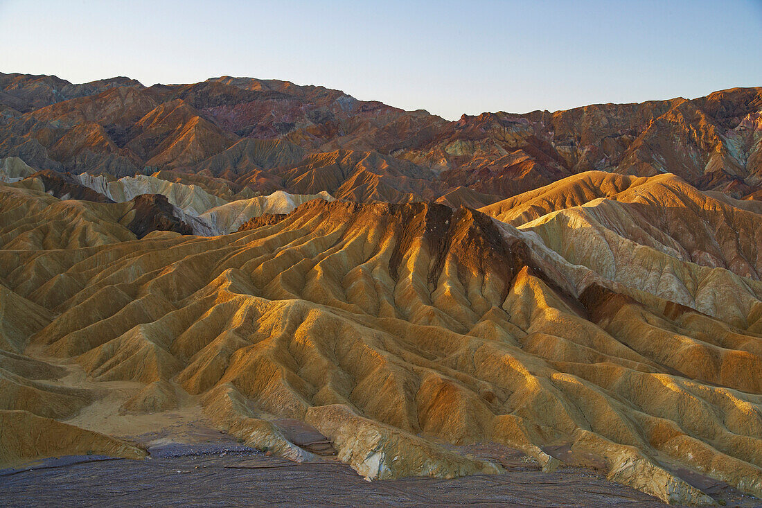 Sunrise at Zabriskie Point, Death Valley, Panamint Mountains, Death Valley National Park, California, USA, America