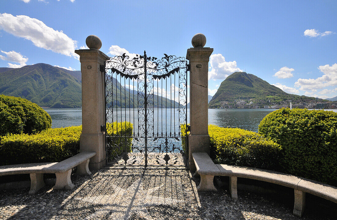 On the waterfront in Lugano at lake Lugano, Ticino, Switzerland