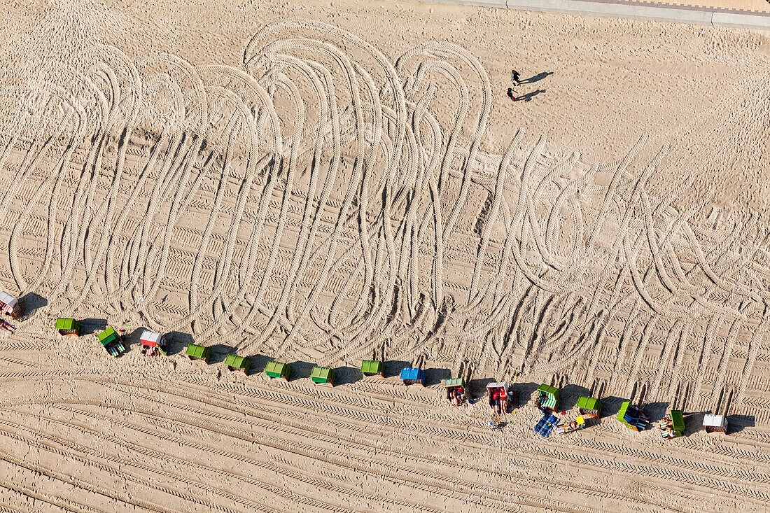 Aerial view of beach chairs on the beach, North Sea coast, St Peter-Ording, Schleswig-Holstein, Germany