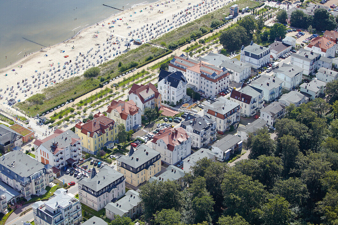 View of beach and seaside resort Bansin, Island of Usedom, Mecklenburg Western Pomerania, Germany, Europe