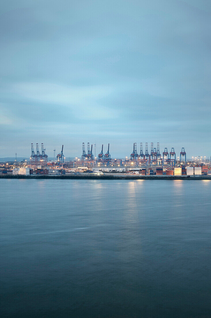 Hamburg harbour at night, Hamburg, Elbe, Germany, Europe