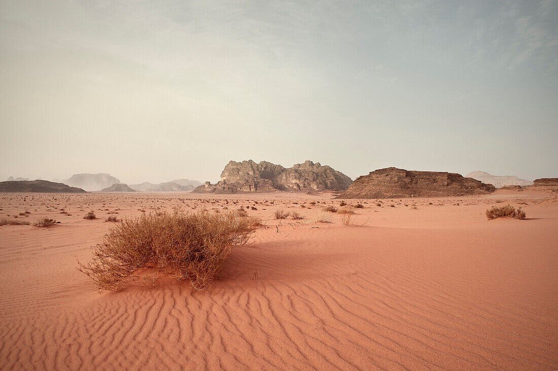 Typical desert landscape at Wadi Rum, Jordan, Middle East, Asia