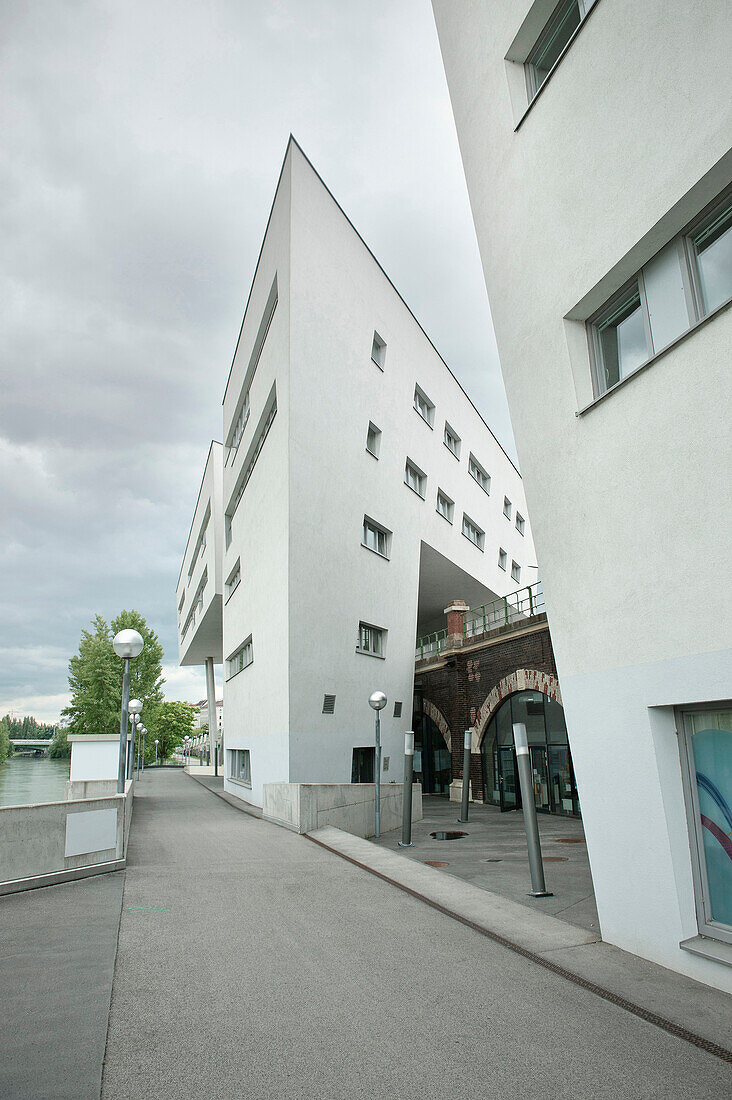 Futuristic residential area at Danube channel, Vienna, Austria, Europe