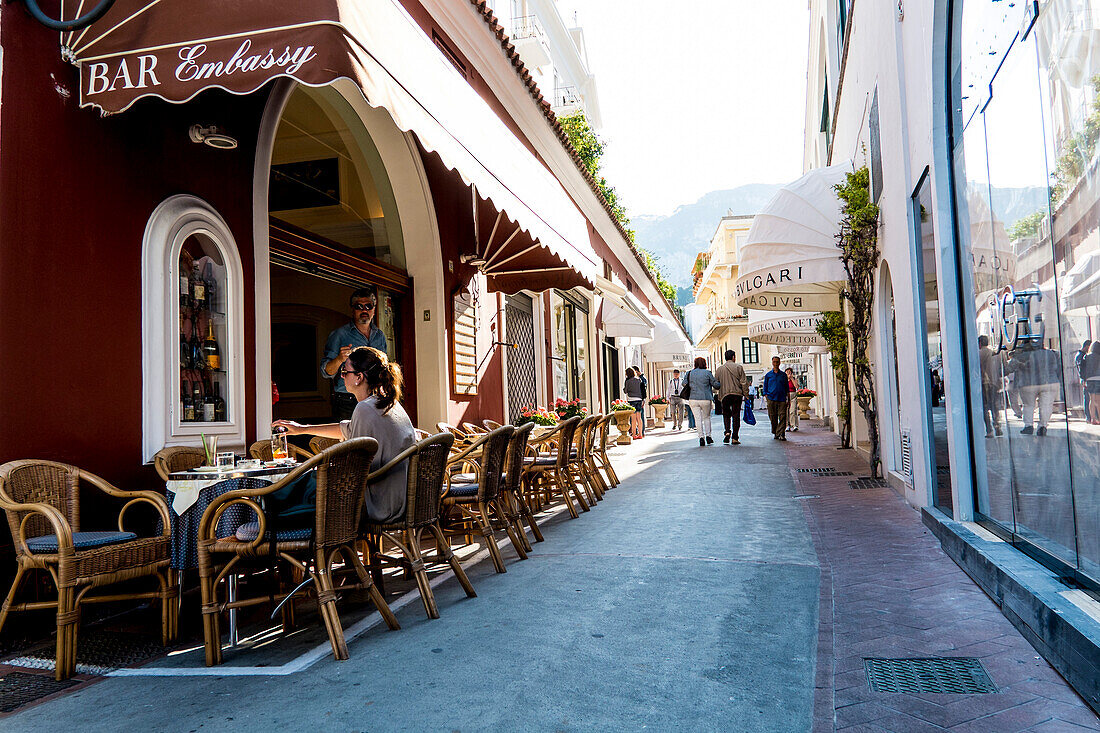 Einkaufs und Flaniermeile in Capri Stadt, Capri, Kampanien, Italien