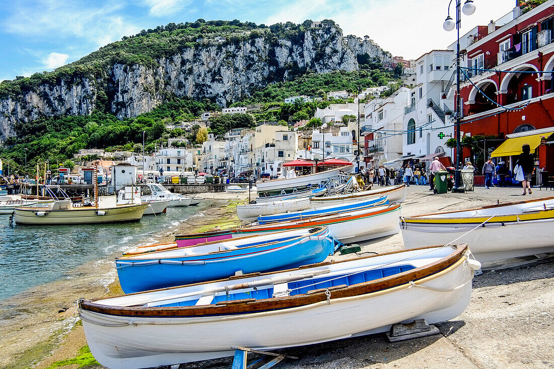 Boote am Strand, Marina Grande, Capri, Kampanien, Italien