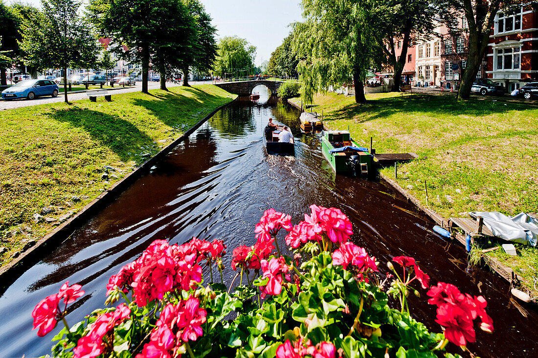 Swater canal in Friedrichstadt, Northern Frisia, Schleswig Holstein, Germany