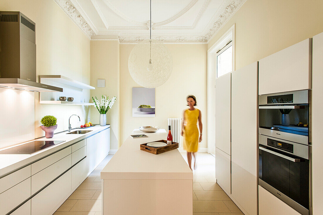 Modern kitchen in an old building flat, Hamburg, Germany